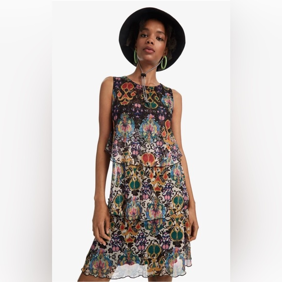 Desigual Sleeveless Layered Sheer Boho Dress Women’s Size M Multicolor - Picture 1 of 7